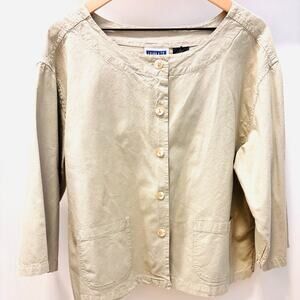Vintage Erika & Co. Minimalist Collarless Utility Shirt Jacket Beige XL